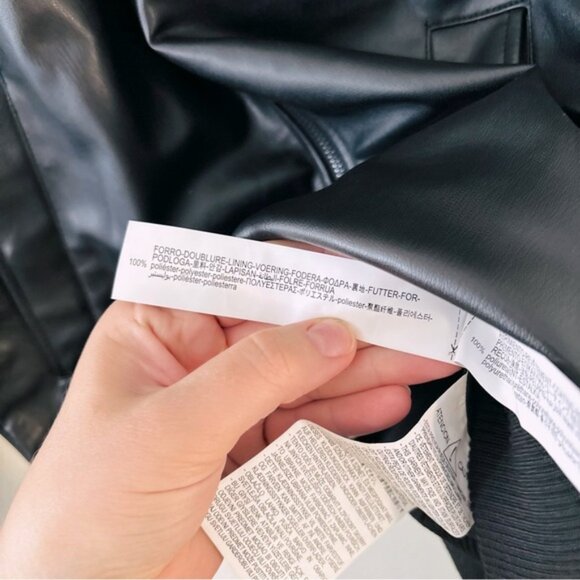 Zara Men’s Black Faux Leather Bomber Jacket Black Medium - Picture 4 of 5